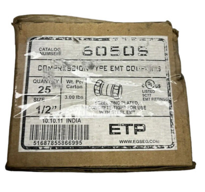 (Box of 13) ETP 6050S Steel Zinc Plated Compression EMT Coupling 1/2'' NPT