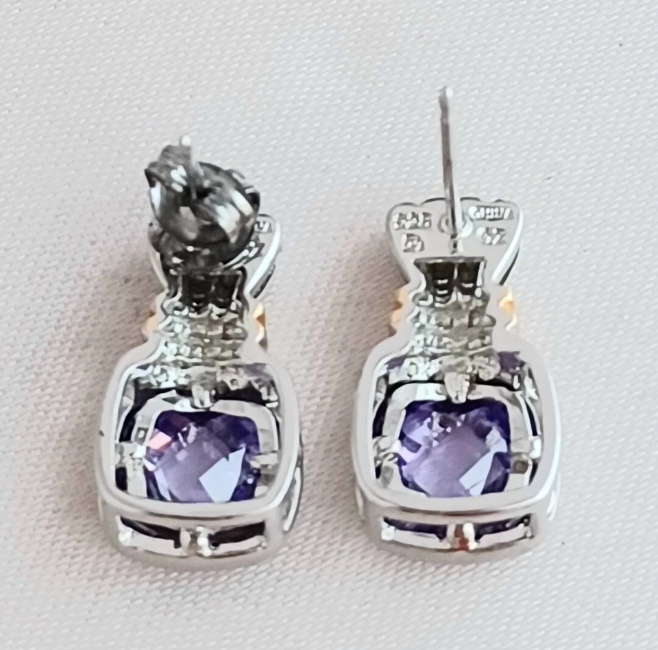 Ross Simons Sterling & Amethyst Purple Stone w/ Gold Accent Post Earrings - Imagem 2 de 3