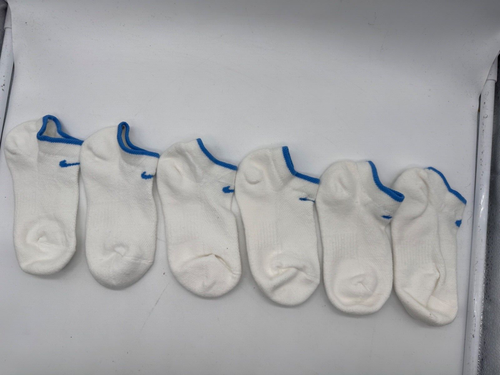 NEW NO TAG 3 PAIR GIRLS NIKE NO SHOW WHITE / BLUE SOCKS SIZE MEDIUM 11-4 - Picture 4 of 4