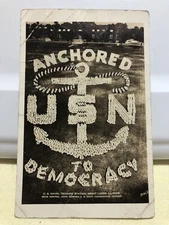 Postcard Anchored USN to Democracy US Naval Training Station Great Lakes Posted