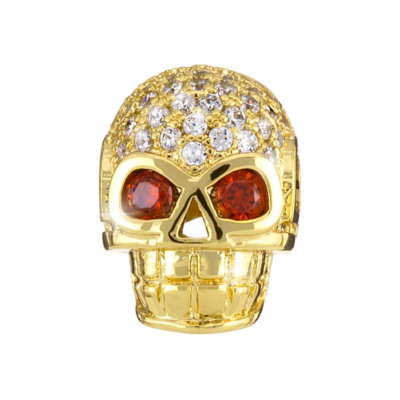 H89//6 Brass Hollow Skull Bead Micro Pave Cubic Zirconia Silver