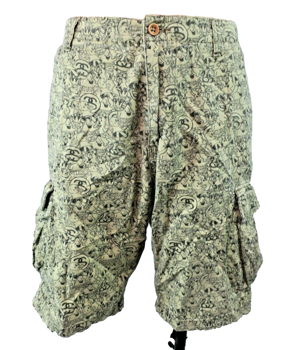 VTG 80s Stussy Shorts Spell Out All Over Print Military VTG 80s Stussy Shorts Spell Out All Over Print Military