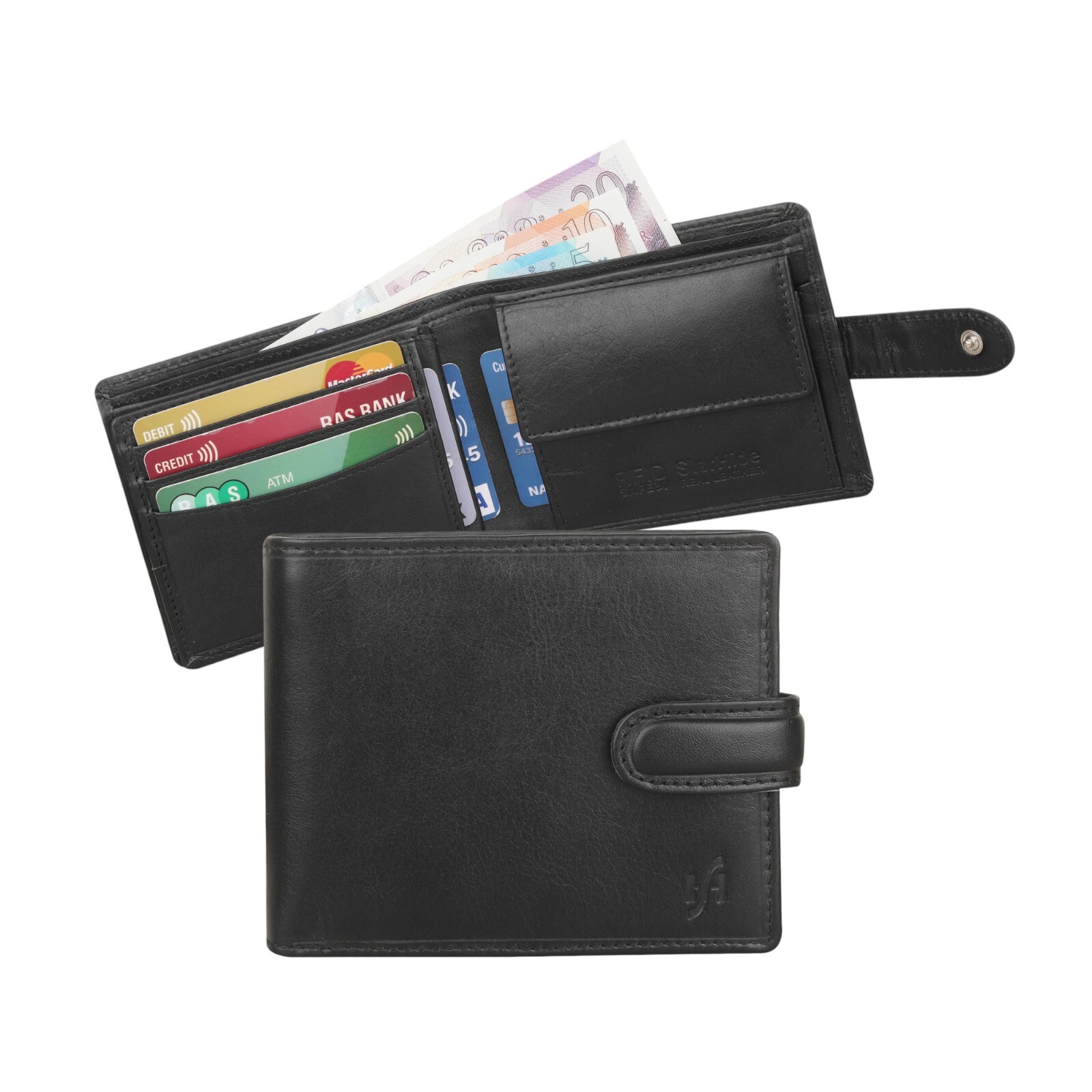 Luxury Black RFID Blocking Leather Card Holder Coin Wallet for Men 1212-image