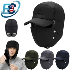 Men Winter Trapper Hat Fur Ear Flap Warm Aviator Cap Face Mask Windproof Thermal