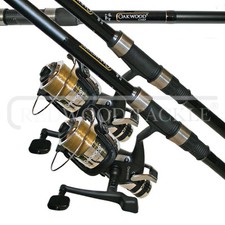 2 X 10FT 2PC CARP STALKER FISHING RODS & 2 OAKWOOD B,T,R FISHING REELS + LINE