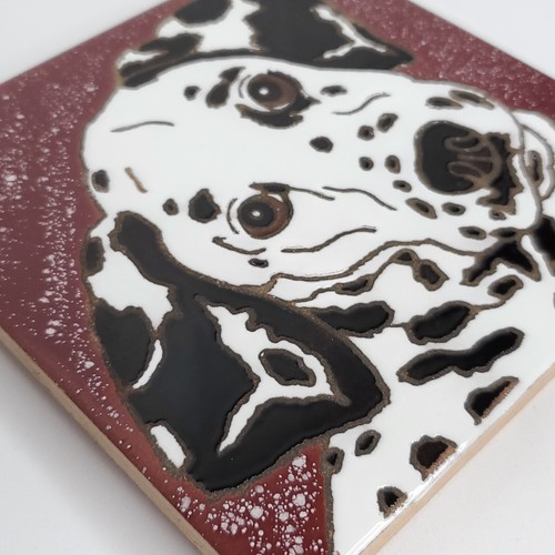 Dalmatiner Hund glasierte Fliese Untersetzer Wandhängedekor handbemalt von Kürbis 6 Zoll - Bild 2 von 3