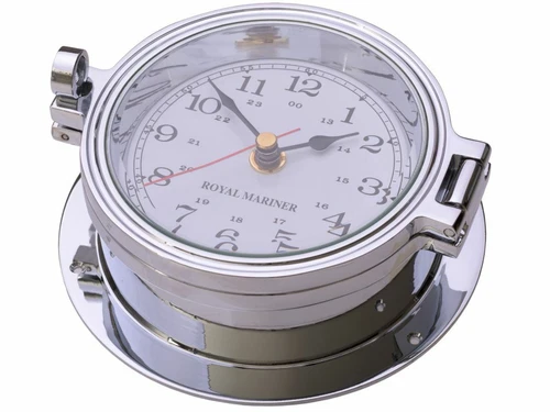 CLOCK, CHROME on CAST BRASS ROYAL MARINER SHIPS CLOCK 116mm SEIKO QUARTZ #C622AC