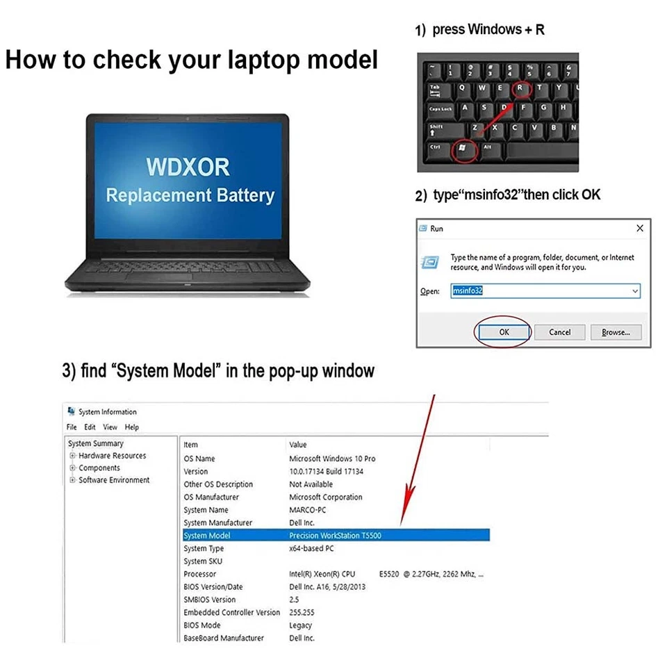 WDXOR WDX0R Battery for Dell Inspiron 15 5565 5567 5568 5570 5578 5579 7560 7570 - Image 3 of 4