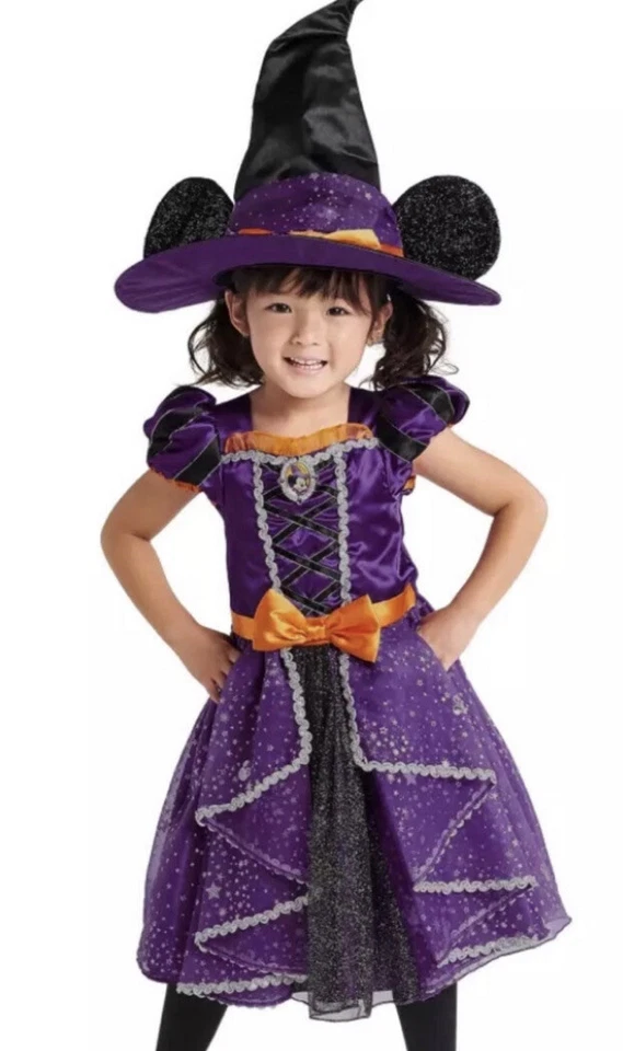 Disney Store Girls Sparkly Minnie Witch Costume & Hat Purple Dress Size 9/10 ec - Image 2 of 4