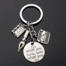 Writer Themed Fiction Book Reader Lover Typewriter Fountain Pen Keychain Gift