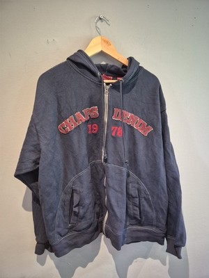 Vintage Ralph Lauren Chaps Jeans Zip Up Hoodie Navy Rot L gestickte Schrift
