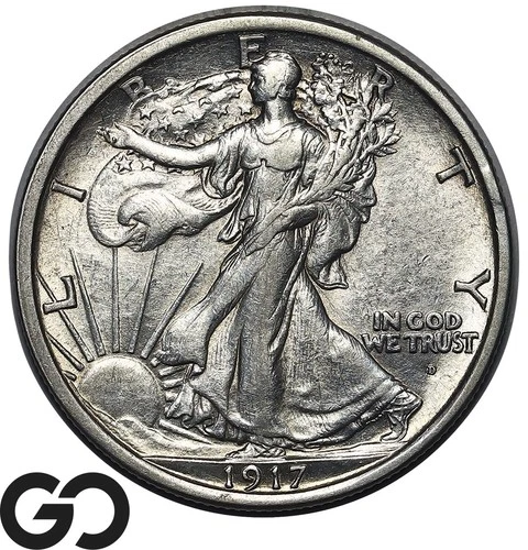 1917-D Walking Liberty Half Dollar *Key Date* Rev. MM, Choice AU++ Better Date!