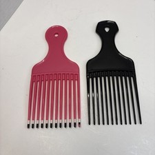 Lot Of 2 Hair Pick Lift Combs Pink Color Dip And Solid Black USA Retro 80s