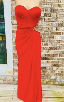 Y2K La Femme Red Sparkle Rhinestone Strapless Pageant Formal Prom Dress