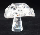MCM Steuben Glass Clear Crystal MUSHROOM Figurine, Polka Dots, SMALL CHIP, 4"