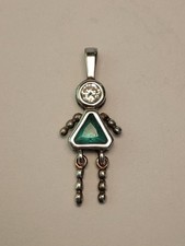 Sterling Silver Birthstone Girl Pendant Charm March aqua Marine Cubic Zirconia