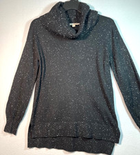 Loft SMALL Black Cowl Neck Long Sleeve Pullover Sweater With White Speckles