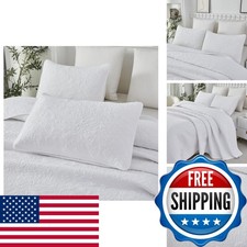 Brandream White Botanical Quilted Pillow Shams Cotton King Size Pillow Cases