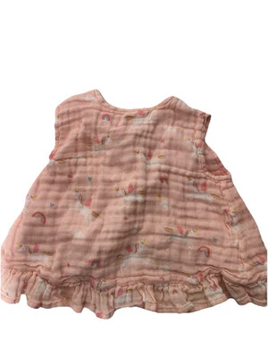 Angel Dear Pink Unicorn Rainbows Cotton Gauze Top 12- 18 Mo Ruffle Lined - Image 1 of 4