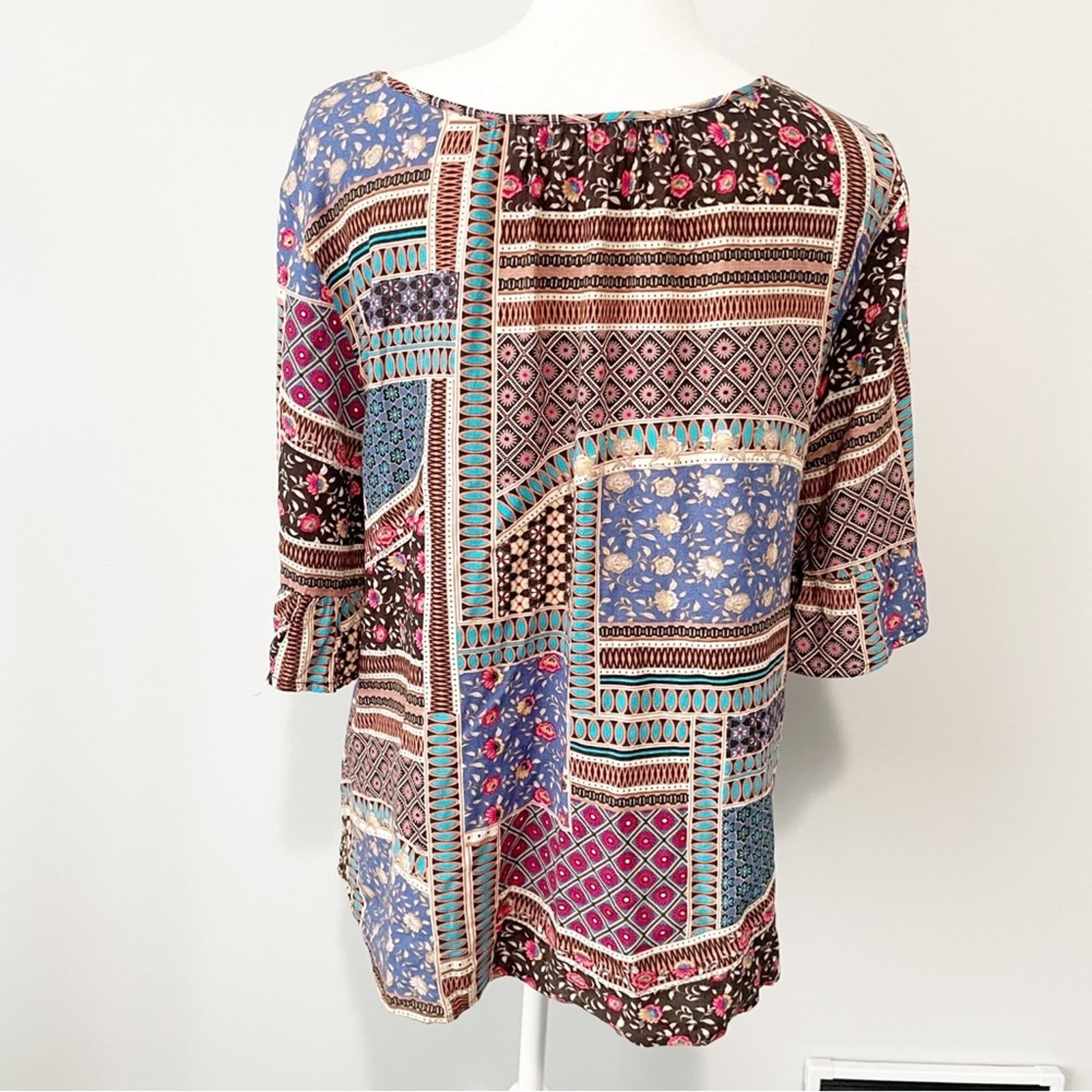 American Eagle patterned patchwork bohemian top s… - image 3