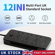 Surge Protected Extension Lead With 6 USB USB C 6Gang Way Power Cable UK Plug