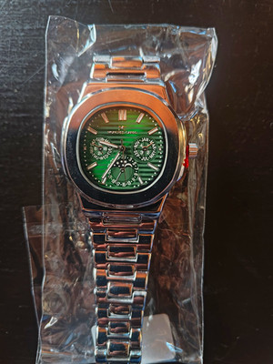 MC Watches & Co Quartz Moon Phase Day/Date Month Green Dial Cushion Bracelet