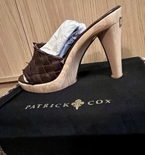 Y2K Patrick Cox Mules, Dark Brown, Wooden Heel, Original Box & Dust Bag