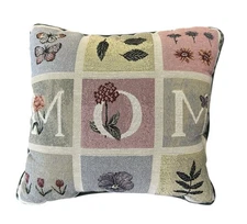 Vintage 90s Woven Tapestry MOM Pillow | Botanical Granny Cottagecore Decor