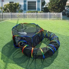 Outdoor Cat Enclosure Portable Catio Tent Playpen w/ Cat Tunnel Pet Run