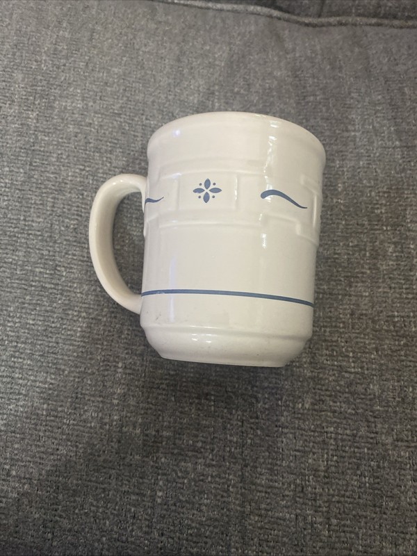 VTG Longaberger Pottery Coffee Mug Woven Traditions 4" Blue Made in USA!