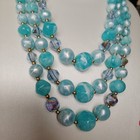 Vintage Aqua Blue Lucite AB Glass Beaded Multistrand Necklace 14"-16" — photo 1