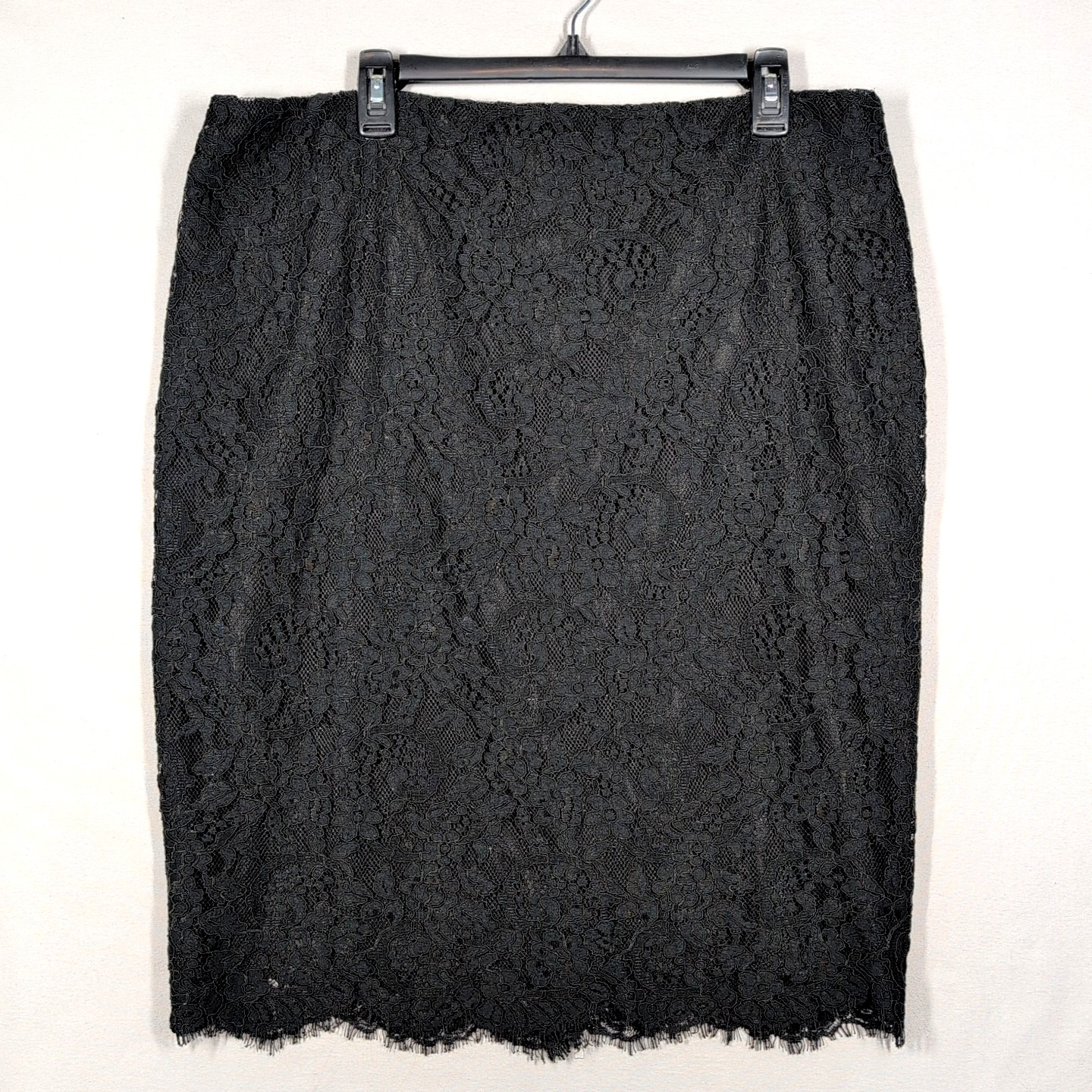 Lauren Ralph Lauren Skirt Black 16 Fully Lined Floral Lace Pencil Office Siren