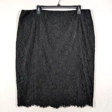 Lauren Ralph Lauren Skirt Black 16 Fully Lined Floral Lace Pencil Office Siren