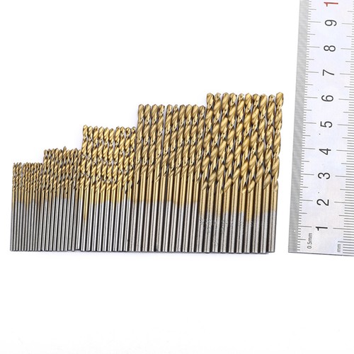 50Pcs High Speed Steel Drill Bits Set with Titanium Coating for Drilling