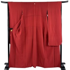 Long-sleeved kimono length 166cm sleeve length 66cm M unlined red pure silk
