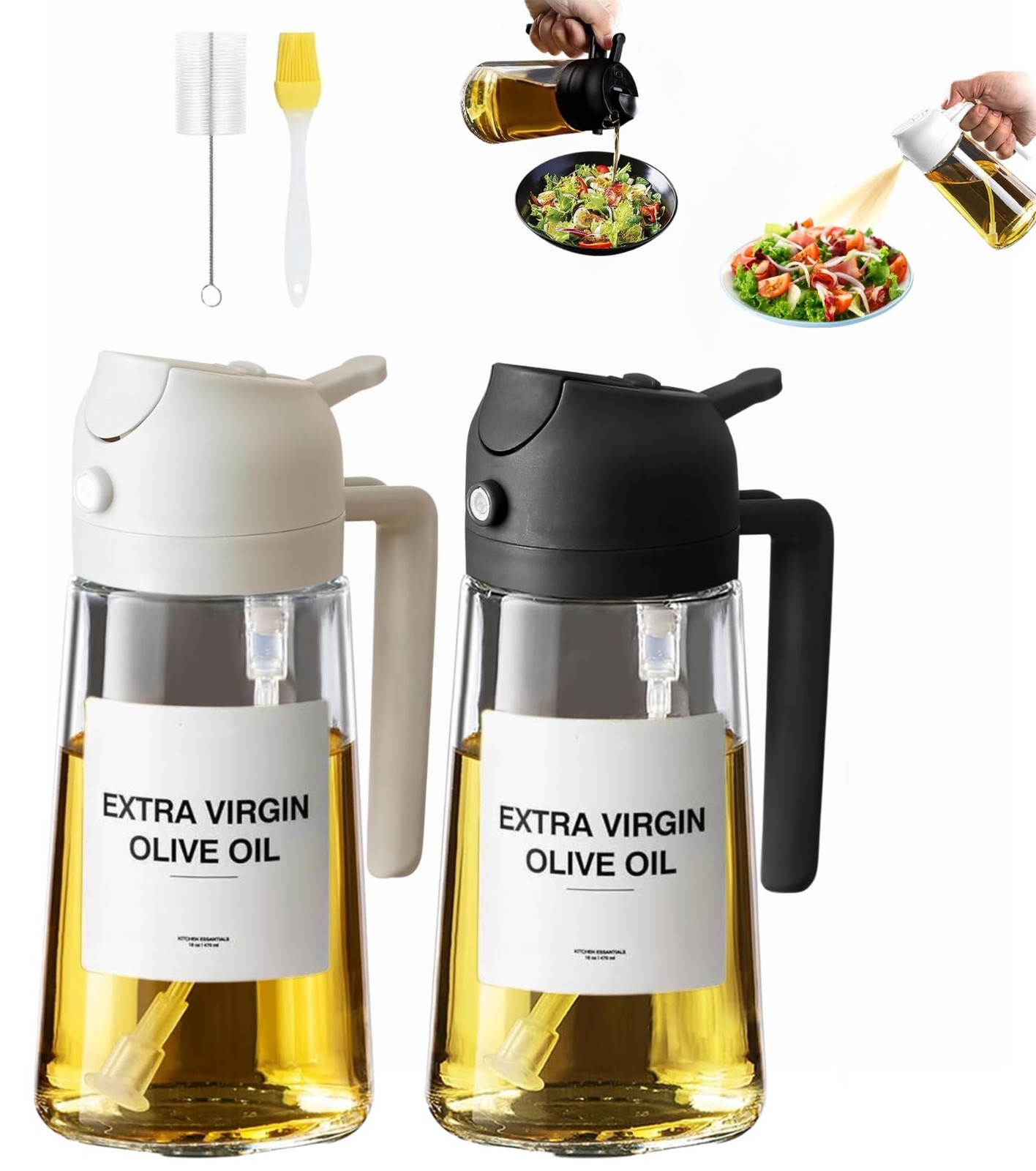 Spray cuisine 2-en-1 avec double fonction brume et jet pour huiles de cuisson 470ml