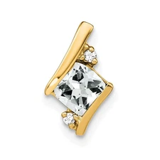 10k Yellow Gold Cushion White Topaz and Diamond Chain Slide Pendant L-12.9 mm