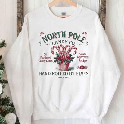 North Pole Candy Co Sweatshirt, Christmas Vibes Sweaters, Hand Rolled by Elves