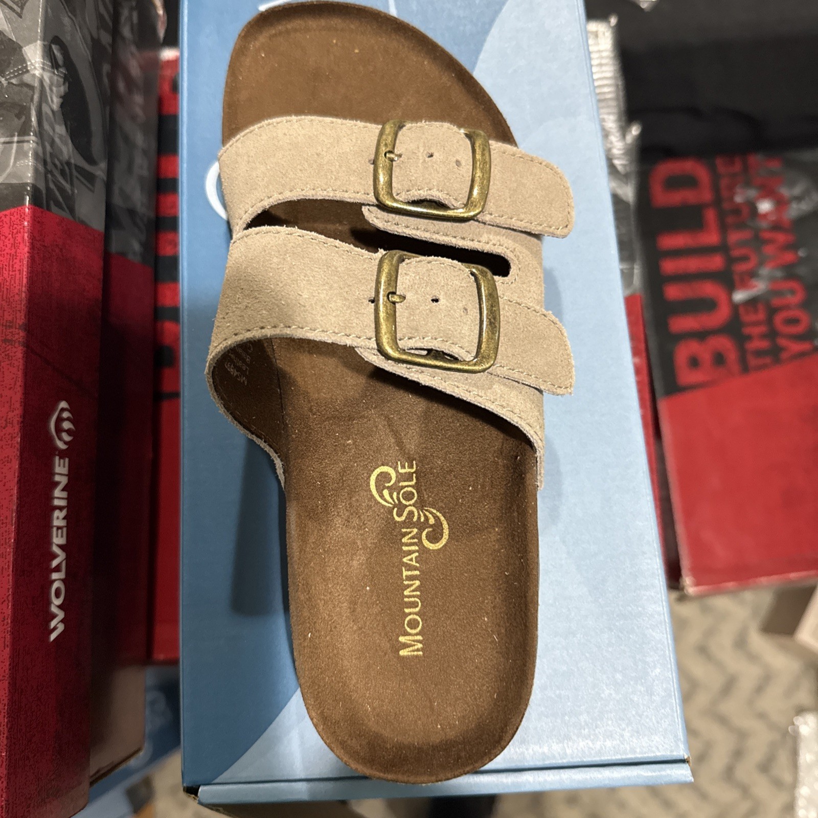 Mountain Sole Women's Double Buckle Leather Footbed Sandal Size 7 Taupe