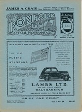 Romford v Walthamstow (Athenian League) 1936/1937 - PRE-WAR football programme