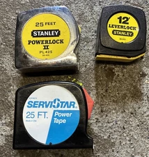 3 Vintage Tape Measures   1  25’ 2 Stanley’s  Used