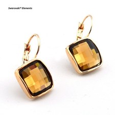Boucles d'oreilles carrées Swarovski® Éléments camel plaqué or jaune top qualité