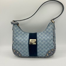Liz Claiborne Vintage Y2K Blue Monogram Baguette Shoulder Bag Croc Trim Logo
