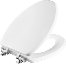 Bennett Toilet Seat with Chrome Hinges, Slow Close Wood Seat, Secure Metal Hinge
