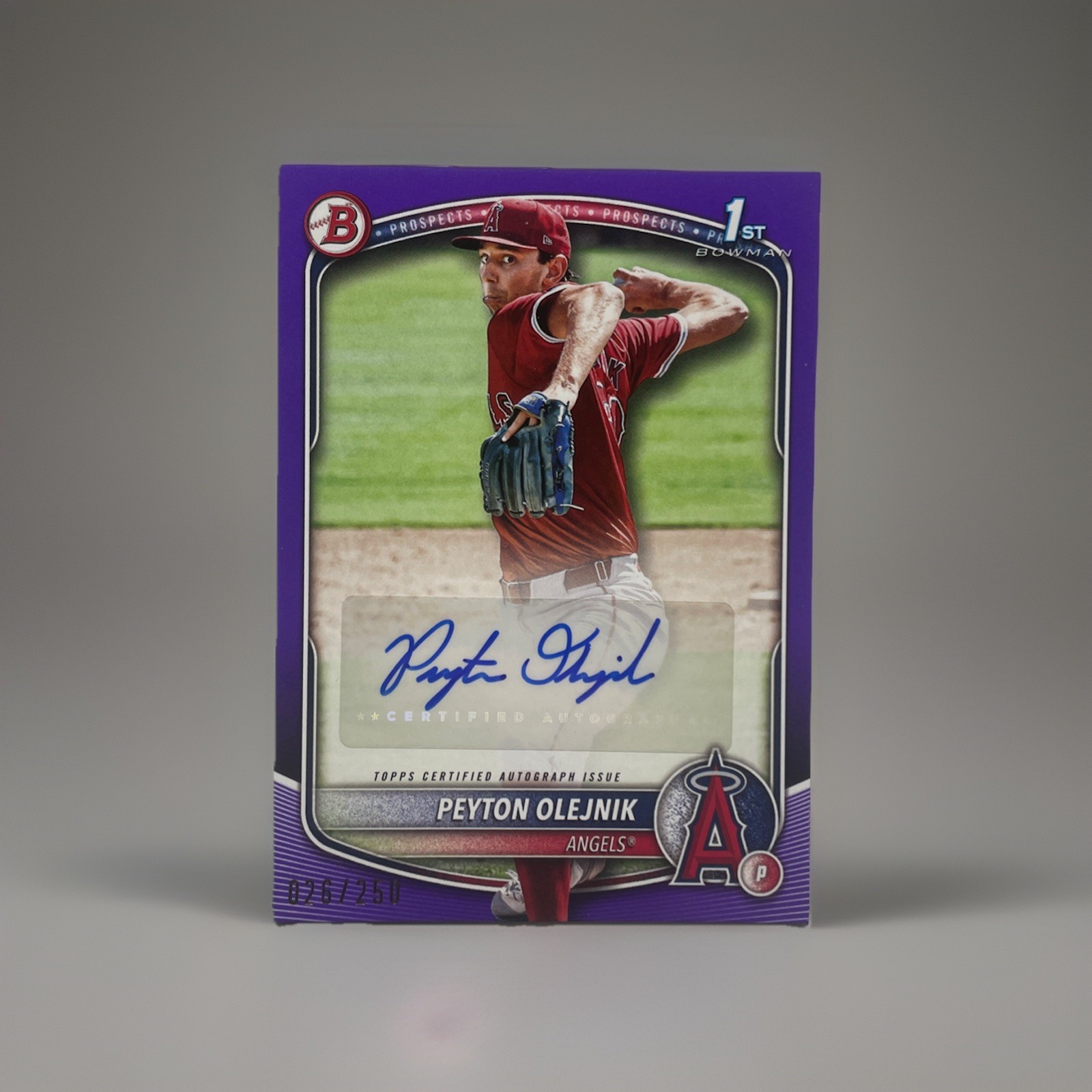 Peyton Olejnik 2025 Topps Bowman Prospects Purple Auto /250 #BPA-PO NM Angels