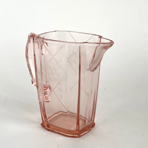 PADEN CITY Square Pitcher Elegant Pink Depression Glass 6" Vintage Glows