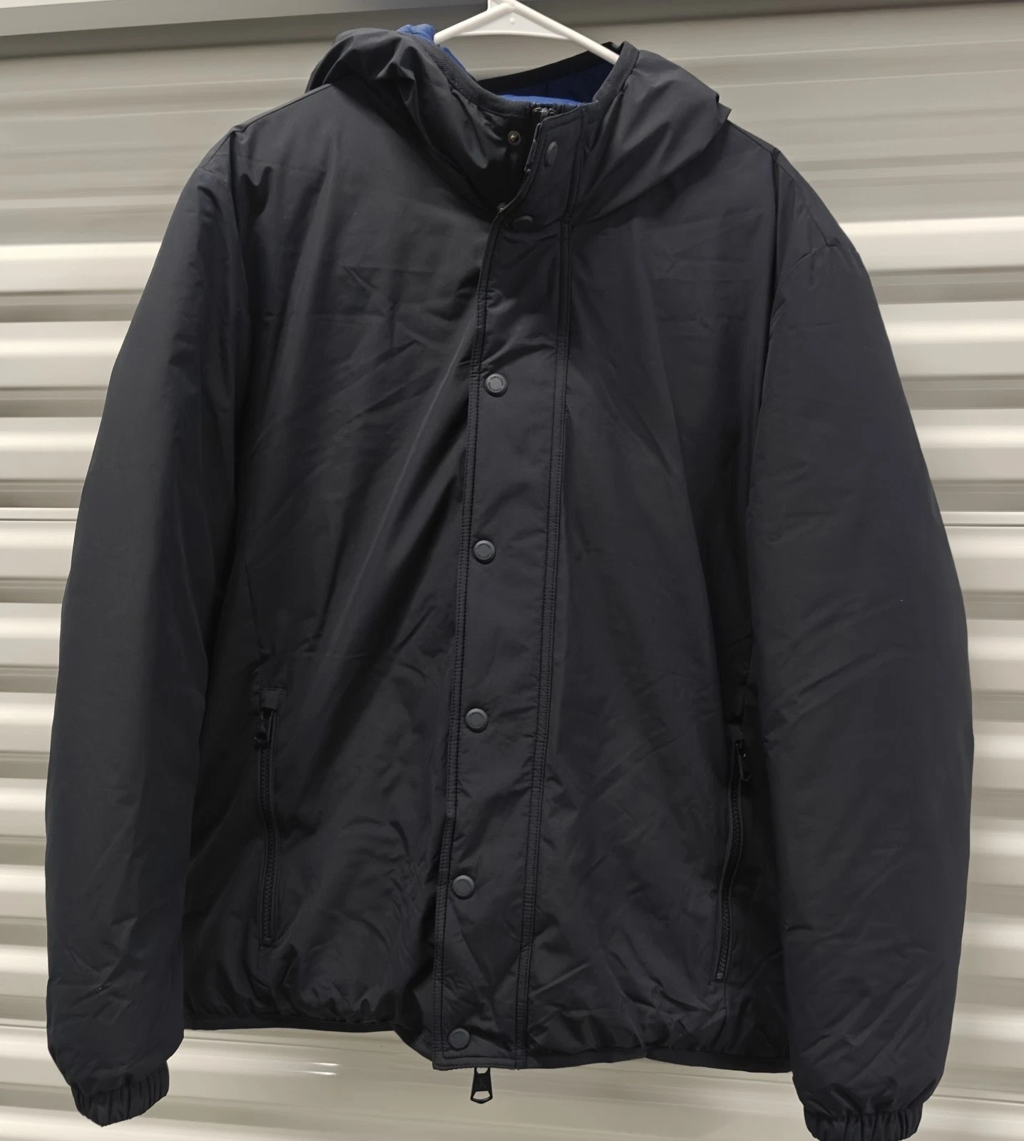 Calvin Klein Men's Hooded Jacket Black Size L Full Zip Snap Front MSRP $225 NWT