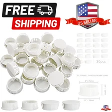 30 Pcs 25mm 1" White Hole Plugs, Plastic Flush Type Panel Plugs Fastener Cove...