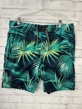 Billabong Size Large Green Blue Palm Leaves Trunks Swimsuit Tropical