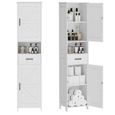 Homhedy 67" H Tall Bathroom Storage Cabinet with Barn Doors and Drawer